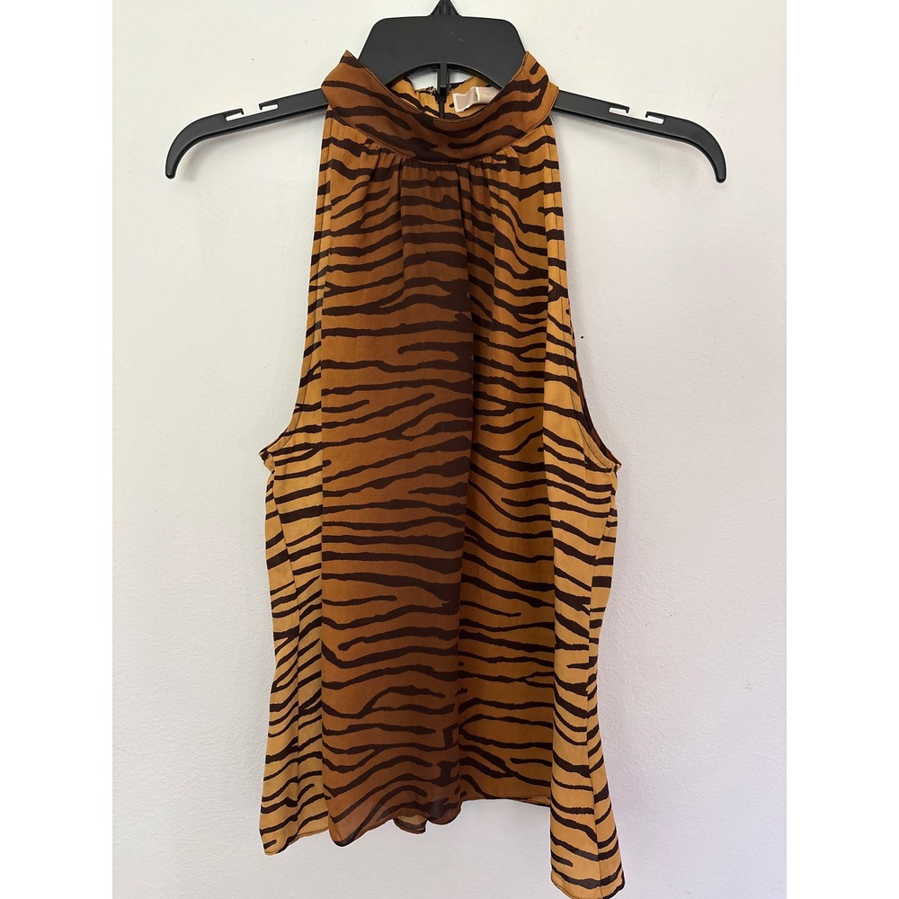 Michael Kors Halter Top Womens 16 Brown Excellent Tiger Print Sleeveless Blouse